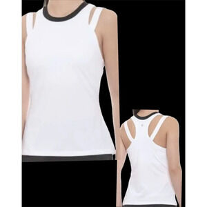 Fila XL White-Black Crew Neck Bra Shelf Racerback Double Strap Halter Tank Top
